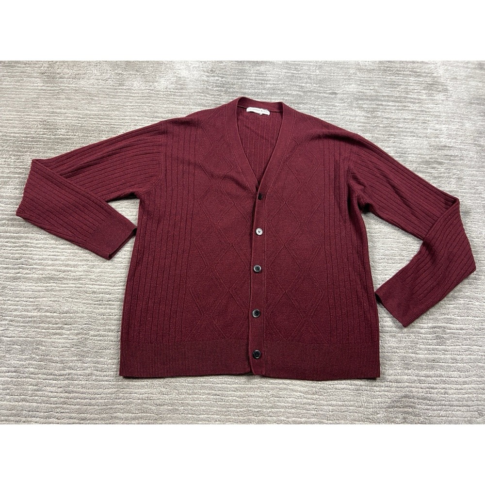 Geoffrey Beene Sweater Mens L Red Long Sleeve Cardigan Knit Preppy Y2K Casual‎